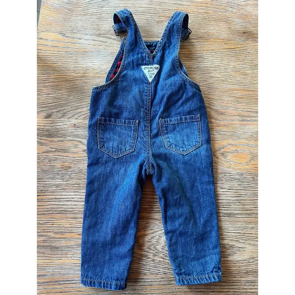 OshKosh B’gosh Denim Overalls Buffalo Plaid Lined 9M
